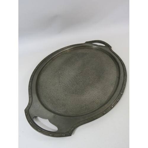 181 - Frank Cobb & co Arts and crafts pewter tray. 51cm by 34cm.