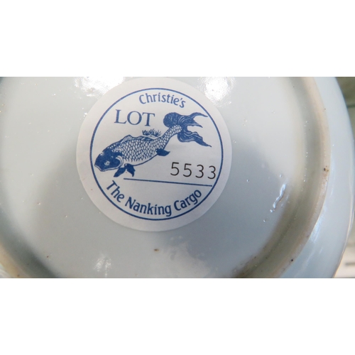 91 - 2 Antique Nanking cargo small plates 12cm in diameter. Original Christies sale stickers to the back.