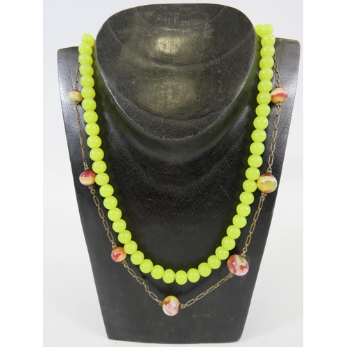 505 - 2 Vintage Uranium glass necklaces.