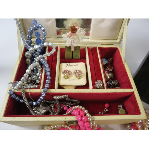 506 - 2 jewellery boxes and costume jewellery contents includes some sterling silver.