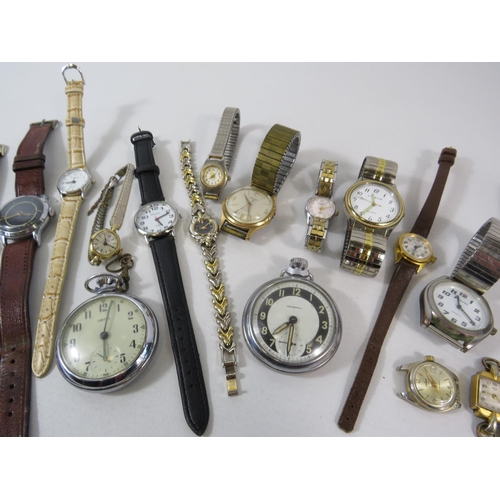 517 - Mixed lot of Mens & Ladies wristwatches plus 2 pocket watches. Untested spares or repair.