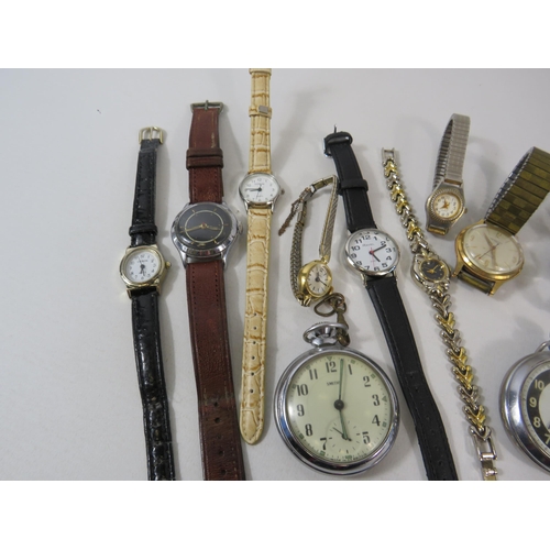 517 - Mixed lot of Mens & Ladies wristwatches plus 2 pocket watches. Untested spares or repair.