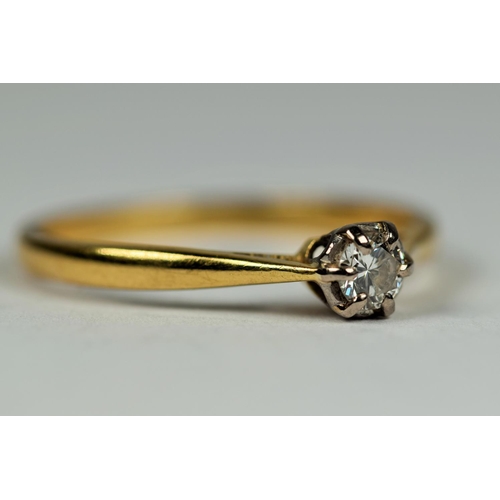 421 - 18ct Yellow Gold Diamond Solitaire ring 3.4mm Diamond, 0.15ct.  Finger size N-5   2.1g