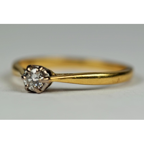 421 - 18ct Yellow Gold Diamond Solitaire ring 3.4mm Diamond, 0.15ct.  Finger size N-5   2.1g