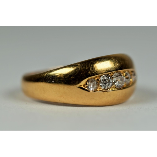 430 - 18ct Yellow Gold Multi Diamond set ring in an eliptical trench setting of Five Diamonds   Finger siz... 