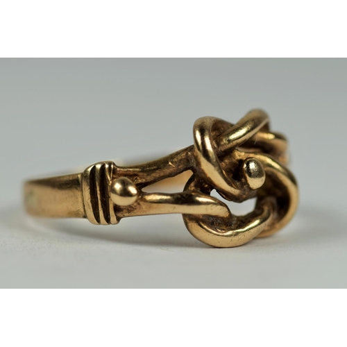 449 - 9ct Yellow Gold Love Knot Ring.  Finger size Q-5   3.0g