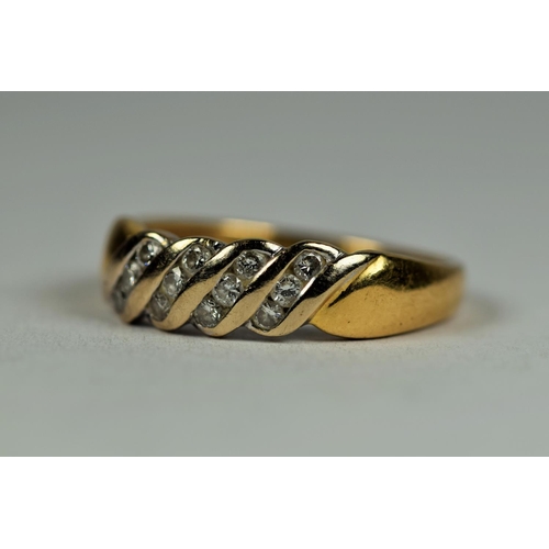 454 - 18ct Yellow Gold Multi Diamond set banded ring..Finger size M-5   3.5g