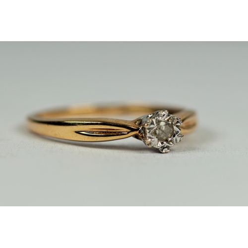 478 - 9ct Yellow Gold Diamond Solitiare ring set in an illusion setting.  Diamond 0.10pts approx.   Finger... 