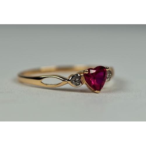 492 - Very Pretty 9ct Diamond and Synthetic Ruby set ring.  Finger size 'O'    1.2g