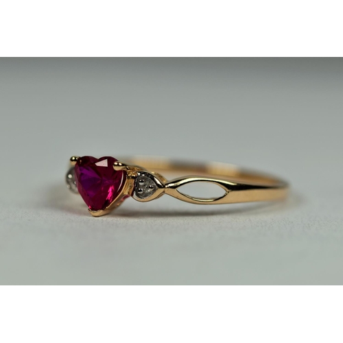 492 - Very Pretty 9ct Diamond and Synthetic Ruby set ring.  Finger size 'O'    1.2g