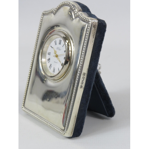 552 - R Carr Small Sterling silver clock hallmark for Sheffield. It measures 9cm by 6.5cm