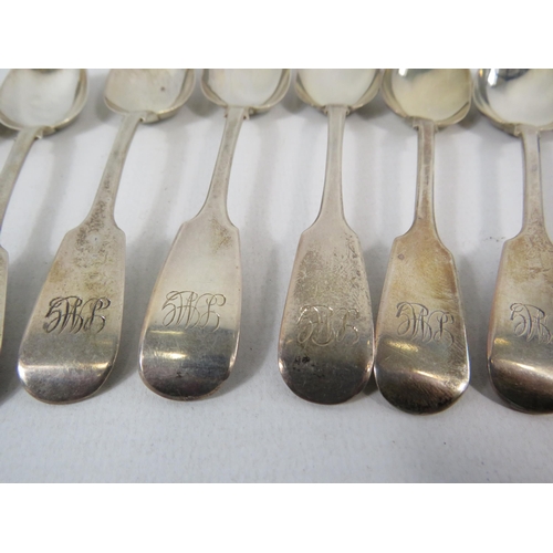 560 - 10 Sterling silver teaspoons, Hallmarks for London and Exeter. Total weight 192.2 grams