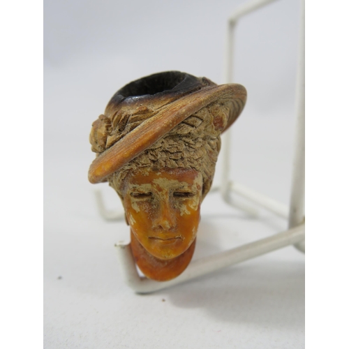 573 - Antique Meerschaum pipe in the form of a lady wearing a hat.