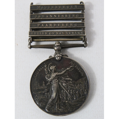 584 - Boer War South Africa medal with 4 clasps Awarded to 5011 Pte J Stait of the Worcester Reg.