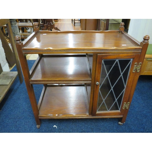 853 - Early 20th Century Library Trolley on original castors with leaded glazed cupboard door. H:30 X W:29... 