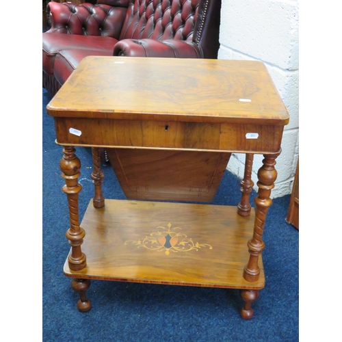 858 - Lovely Late 19th Century Sewing box in Burr Walnut Veneer. Inlaid Decoration. Raised on Turned legs ... 