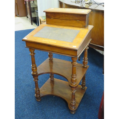 859 - Lovely Late 19th Century Leather topped Writing Desk. Inlaid Marquetry Decoration. Raised on turned ... 