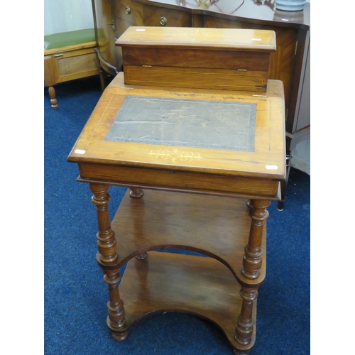 859 - Lovely Late 19th Century Leather topped Writing Desk. Inlaid Marquetry Decoration. Raised on turned ... 