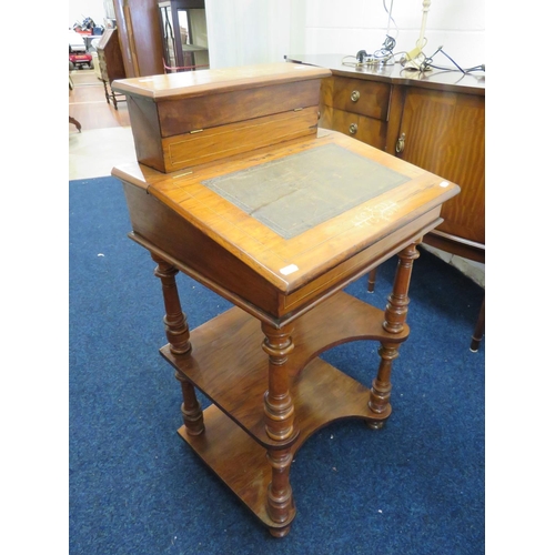 859 - Lovely Late 19th Century Leather topped Writing Desk. Inlaid Marquetry Decoration. Raised on turned ... 