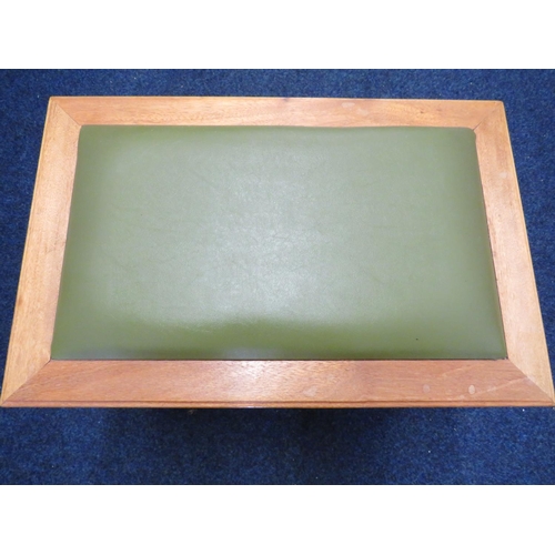 860 - Light wood, Joiner made sewing/craft box with leather upholstered seat. Brass Carry handles to sides... 