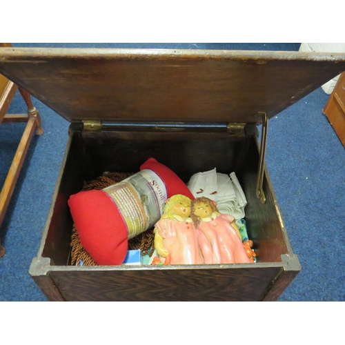 861 - Early 20th Century Darkwood (1930's) Sewing basket with contents within.  H:21 x W:14 x D:12 Inches.... 