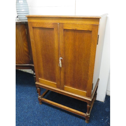 862 - Beautifully made Coin Collectors Cabinet in Light Oak with locking door and Key. 18 Ebonised drawers... 