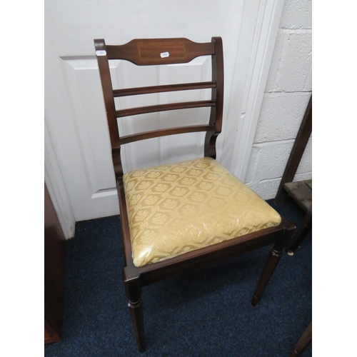 872 - Four Nicely made Darkwood chairs in the Edwardian style , Inlaid decorations to the backrest. Sprung... 