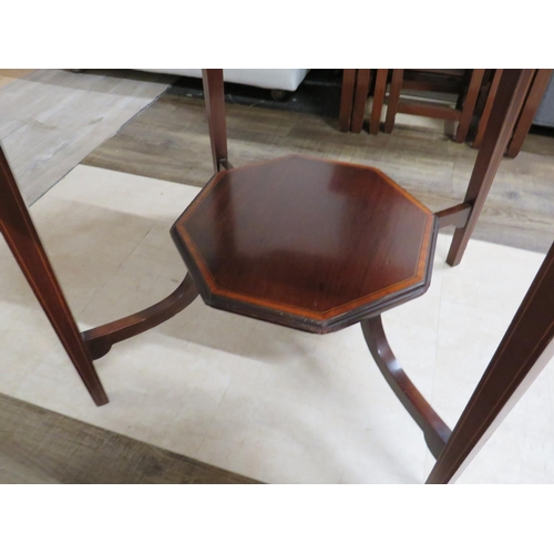 877 - Lovely Mahogany Octagonal table with satinwood inlaid decoration to centre. Raised on four tapered i... 