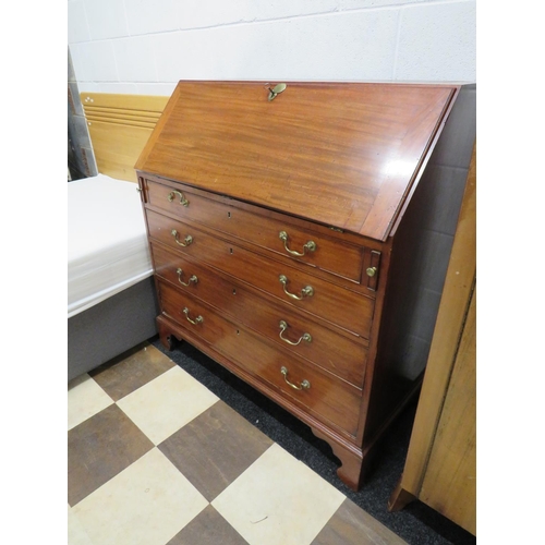 880 - Early Victorian Mahogany four graduated drawer bureau with smaller drawers within. Brass handles, Ra... 