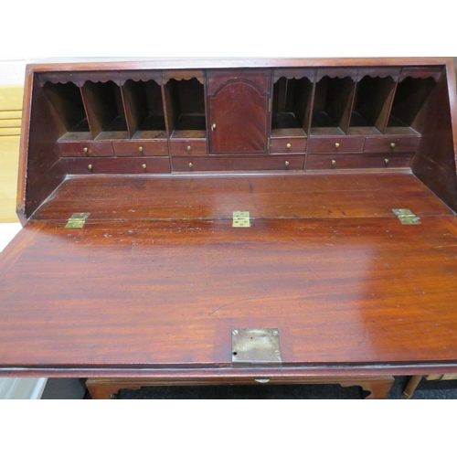 880 - Early Victorian Mahogany four graduated drawer bureau with smaller drawers within. Brass handles, Ra... 