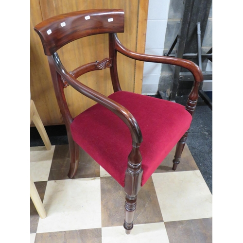 886 - Beautifully made Rosewood Armchair, Turned features. Upholstered in Damask Draylon in very good orde... 