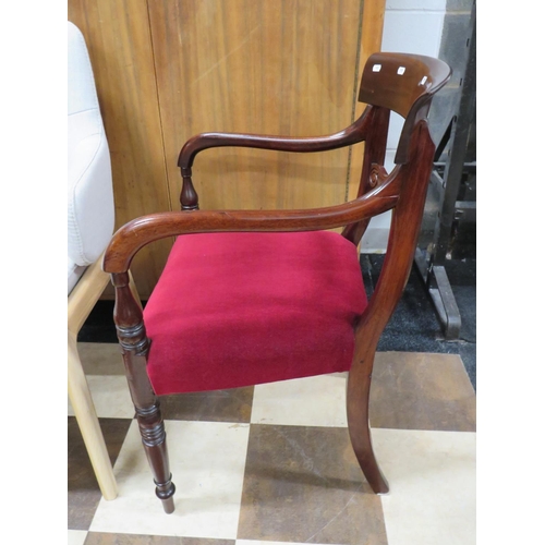 886 - Beautifully made Rosewood Armchair, Turned features. Upholstered in Damask Draylon in very good orde... 