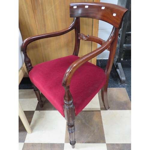 886 - Beautifully made Rosewood Armchair, Turned features. Upholstered in Damask Draylon in very good orde... 