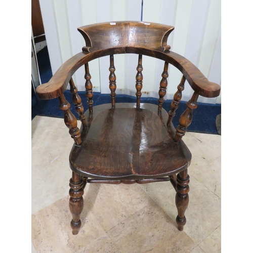 887 - Victorian Era Captains or Smokers chair, Turned legs, spindles, stretchers, Very strong joints. Good... 