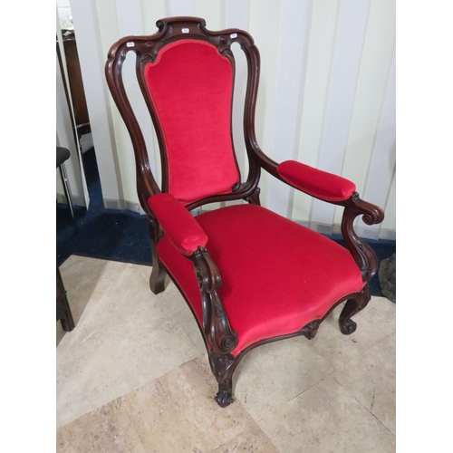 892 - Lovely Mahoghany Victorian Low chair upholstered in Vivid Crimson velour. Excellent condition. See p... 