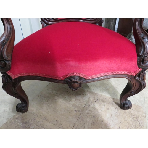 892 - Lovely Mahoghany Victorian Low chair upholstered in Vivid Crimson velour. Excellent condition. See p... 