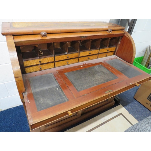 895 - Edwardian Era Barrel topped desk. Satinwood inner drawers and pull out leather topped writing slope.... 