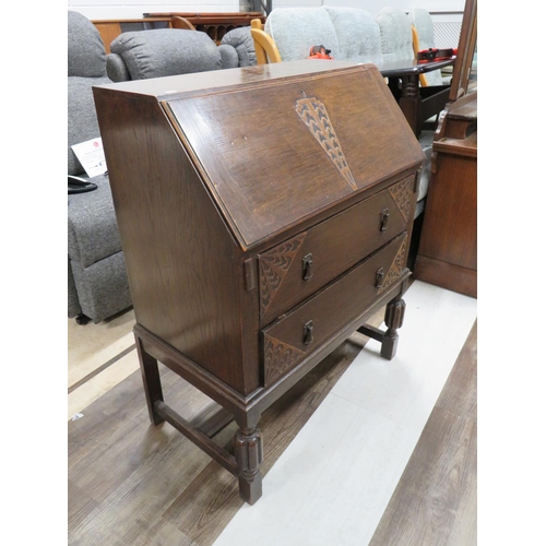 922 - Attractive Early 20th Century Bureau with barrel turned legs and carved panels. See photos. S2