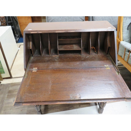 922 - Attractive Early 20th Century Bureau with barrel turned legs and carved panels. See photos. S2