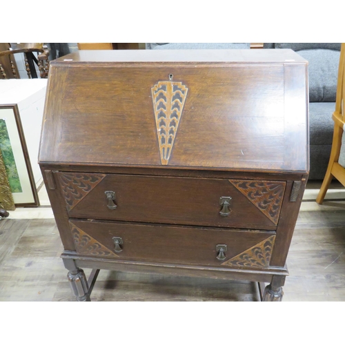 922 - Attractive Early 20th Century Bureau with barrel turned legs and carved panels. See photos. S2