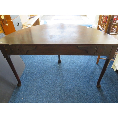 926 - Interesting Georgian/Victoran demilune table raised on three tapered legs with paw feet. May have on... 