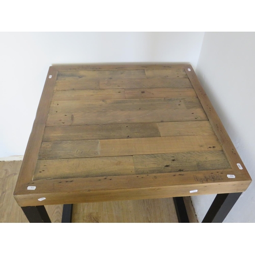 928 - Butcher block style table with metal frame legs.  H:30 x W:30 x D:30 Inches. See photos. S2