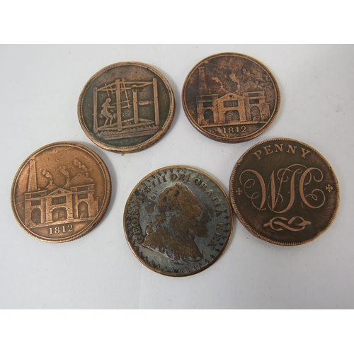 625 - 5 Antique penny tokens from Hull, Stafford and Barnsley.