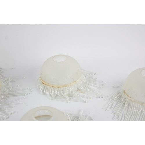 223 - 4 x Vintage Frosted Glass LAMP SHADES w/ Decorative Beads     628846