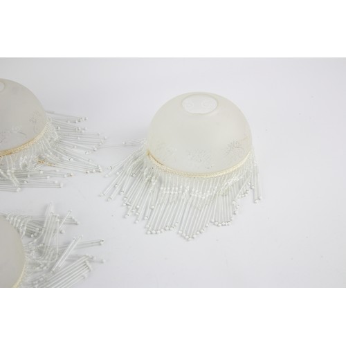 223 - 4 x Vintage Frosted Glass LAMP SHADES w/ Decorative Beads     628846