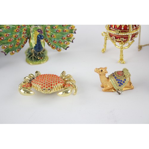 242 - 6 x Vintage Assorted Enamel TRINKET BOXES Inc Boxed, Peacock, Egg Etc     627584