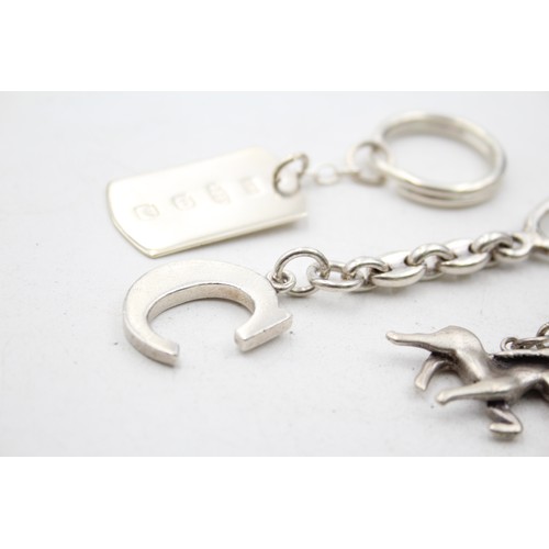 290 - 3 x Assorted Stamped .925 STERLING SILVER Keyrings Inc Vintage, Horse Etc (45g)     559236