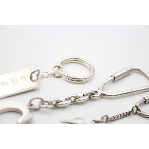 290 - 3 x Assorted Stamped .925 STERLING SILVER Keyrings Inc Vintage, Horse Etc (45g)     559236