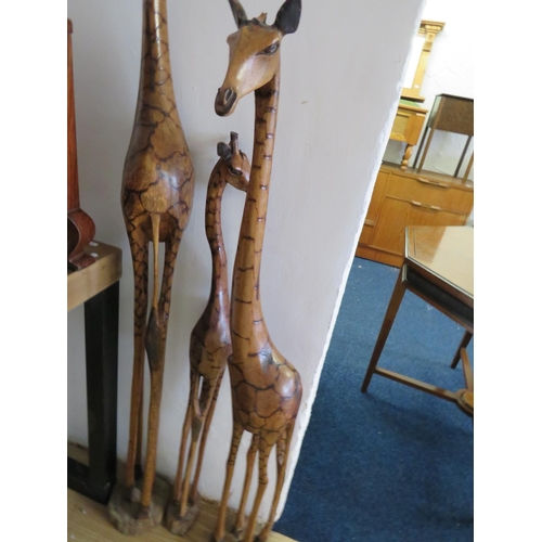 934 - Family of African Hardwood Giraffes. Each has damage to horns. Tallest 64 inches tall. See photos. S... 