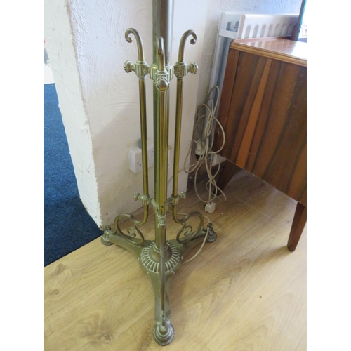 935 - Heavy Brass Standard lamp with Old lantern to top which has since been converted to Electricity. Com... 